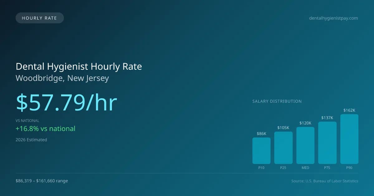 Dental Hygienist Hourly Rate in Woodbridge, NJ — 2026 est., based on 2025 BLS